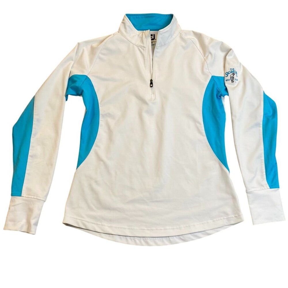 Footjoy Women's Long Sleeve 1/4 Zip Golf Pullover Medium White & Blue Nylon/Span